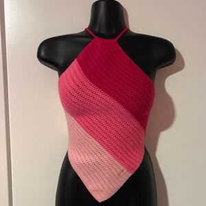SHEIN Gradient Pink Halter Crochet Top